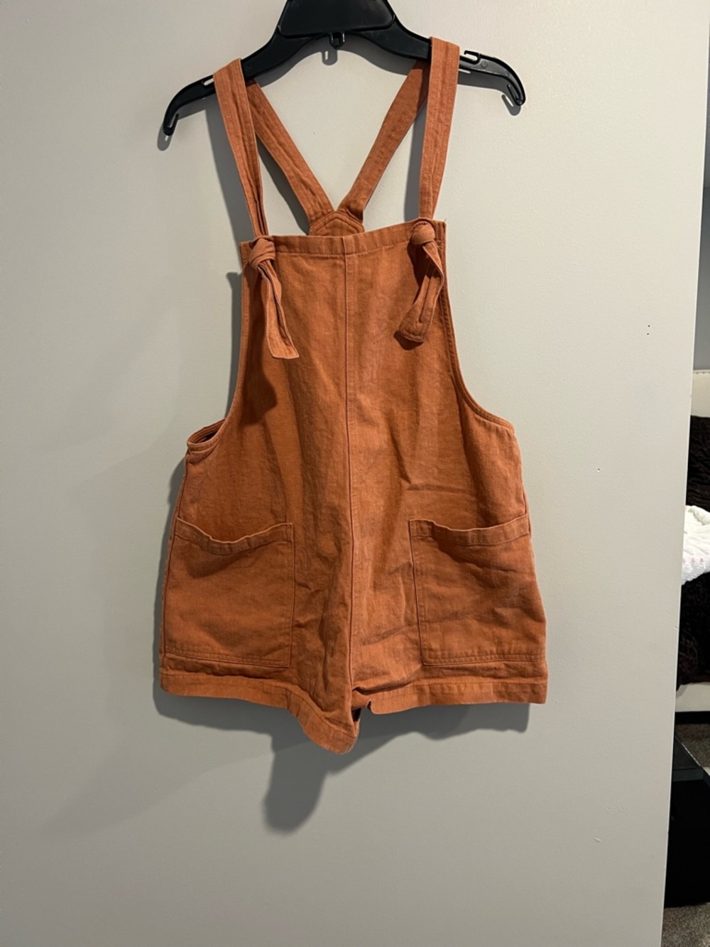 Rust Tie-Strap Short Overalls Romper